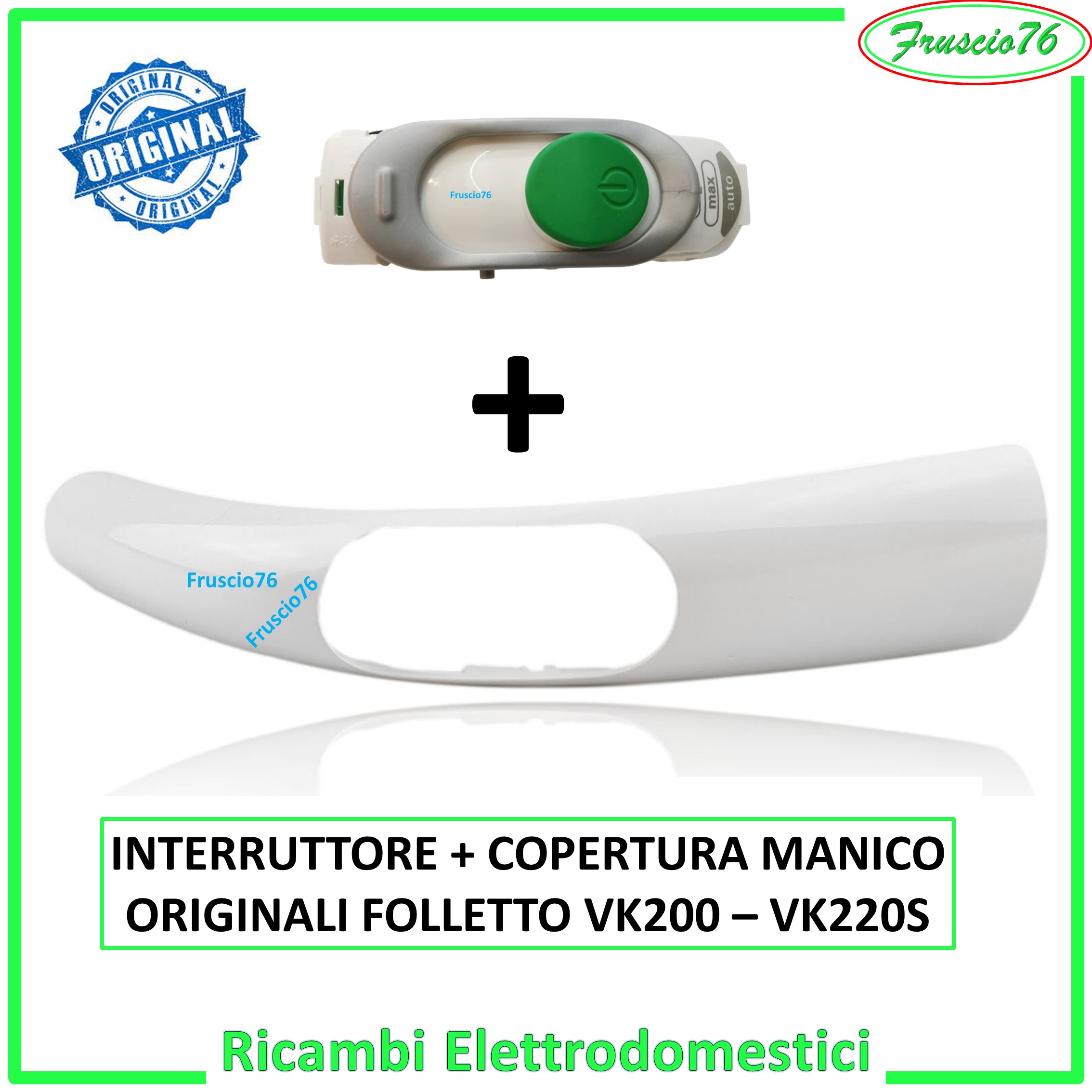 Copertura Manico Impugnatura + Interruttore Folletto VK200 VK220S Vorwerk Originali Cod. 32415 e Cod. 32414